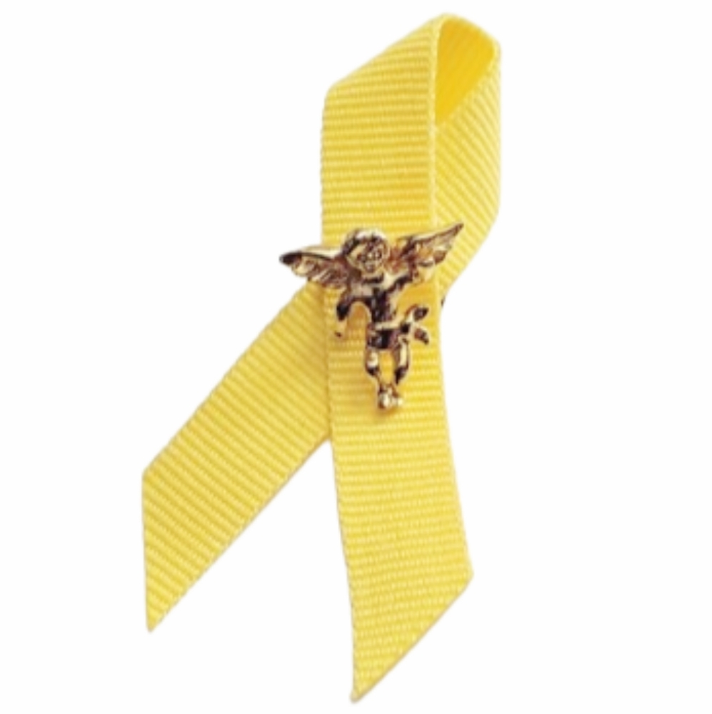 Gold Guardian Angle Tack Pin On Yellow Ribbon
